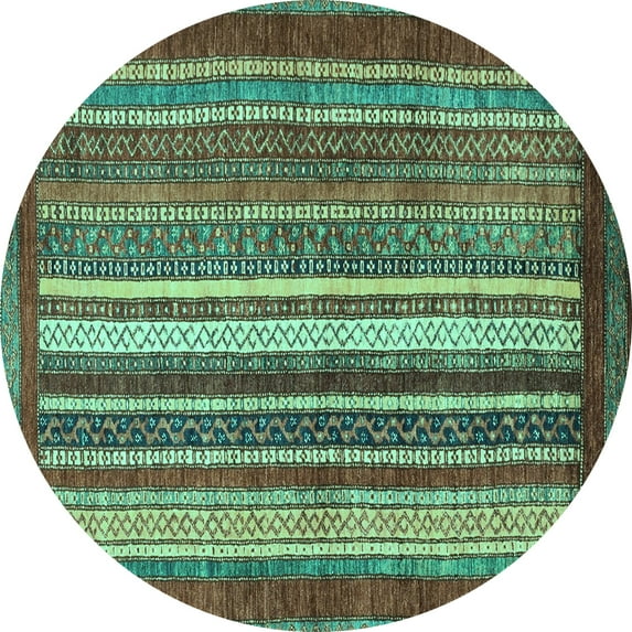 Ahgly Company Machine Washable Indoor Round Abstract Turquoise Blue Modern Area Rugs, 8' Round