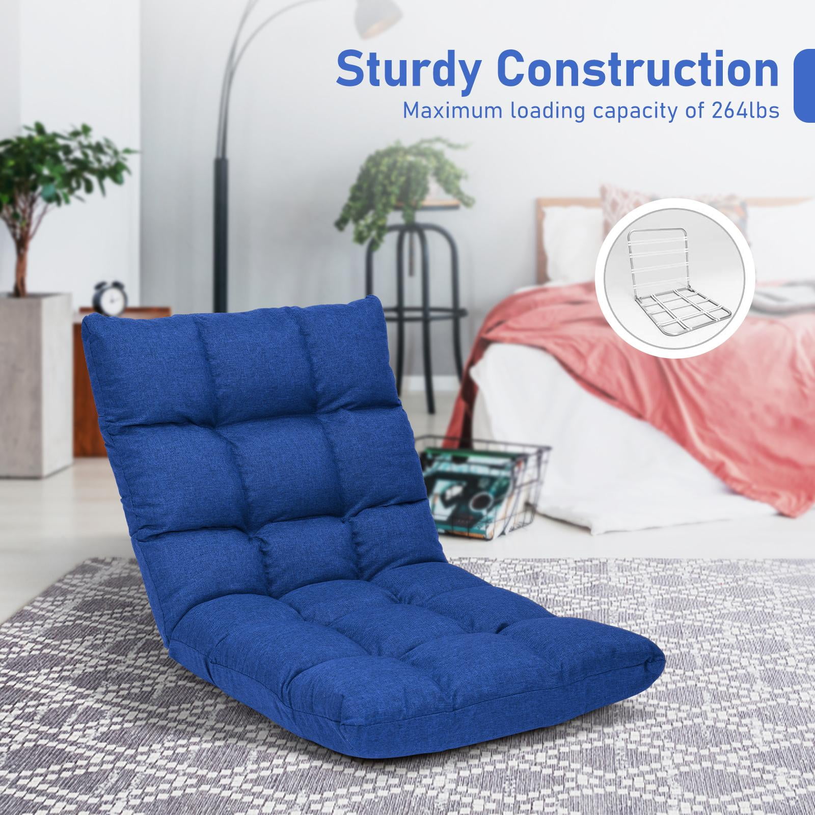 Giantex Adjustable Floor Gaming Sofa Chair 14-Position Cushioned Folding  Lazy Recliner High Resilience Sponge, Breathable Cotton & Linen Fabric