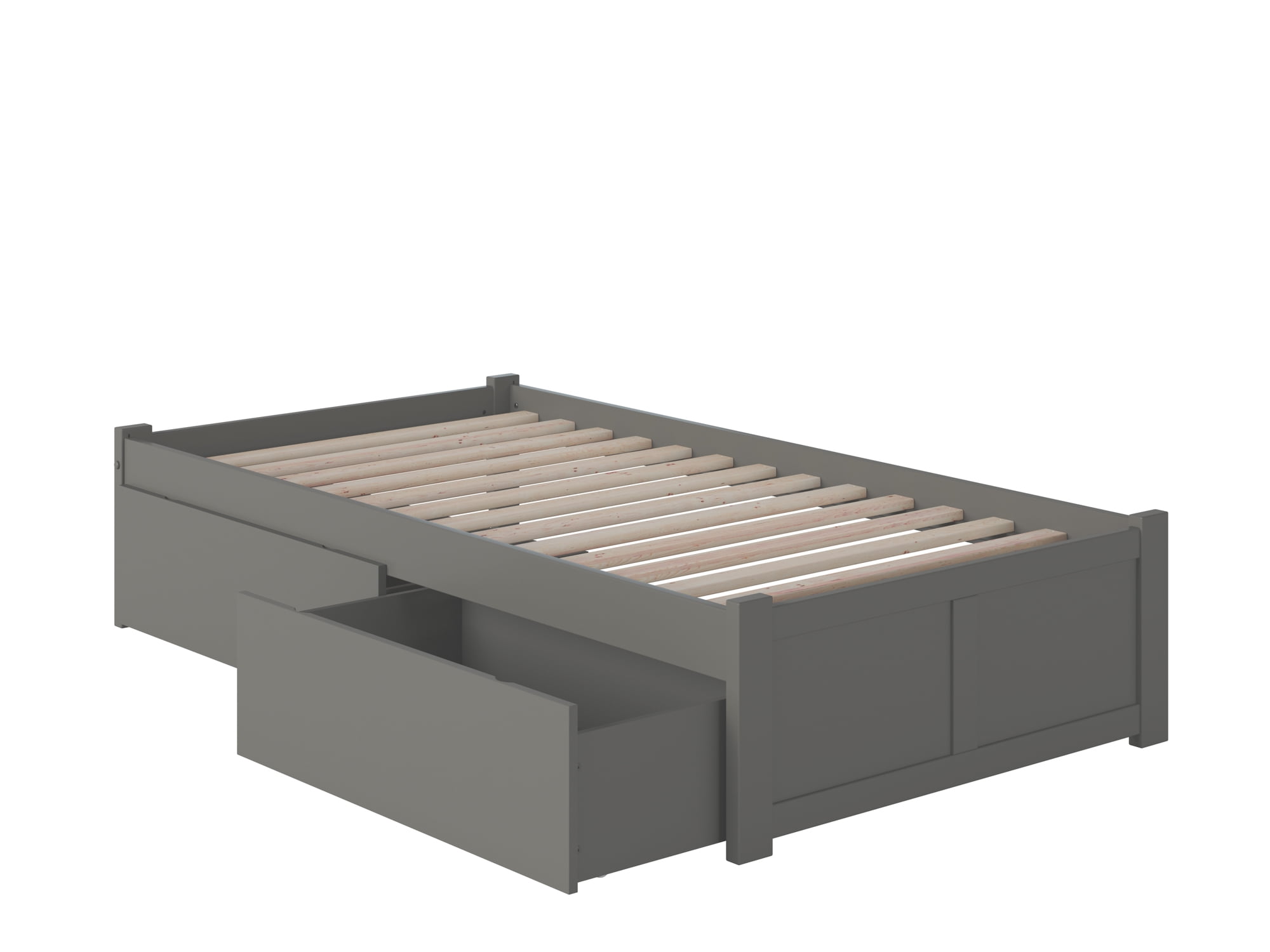 AFI Concord Twin Solid Wood Platform Bed with Footboard & 2 Storage Drawers in Grey
