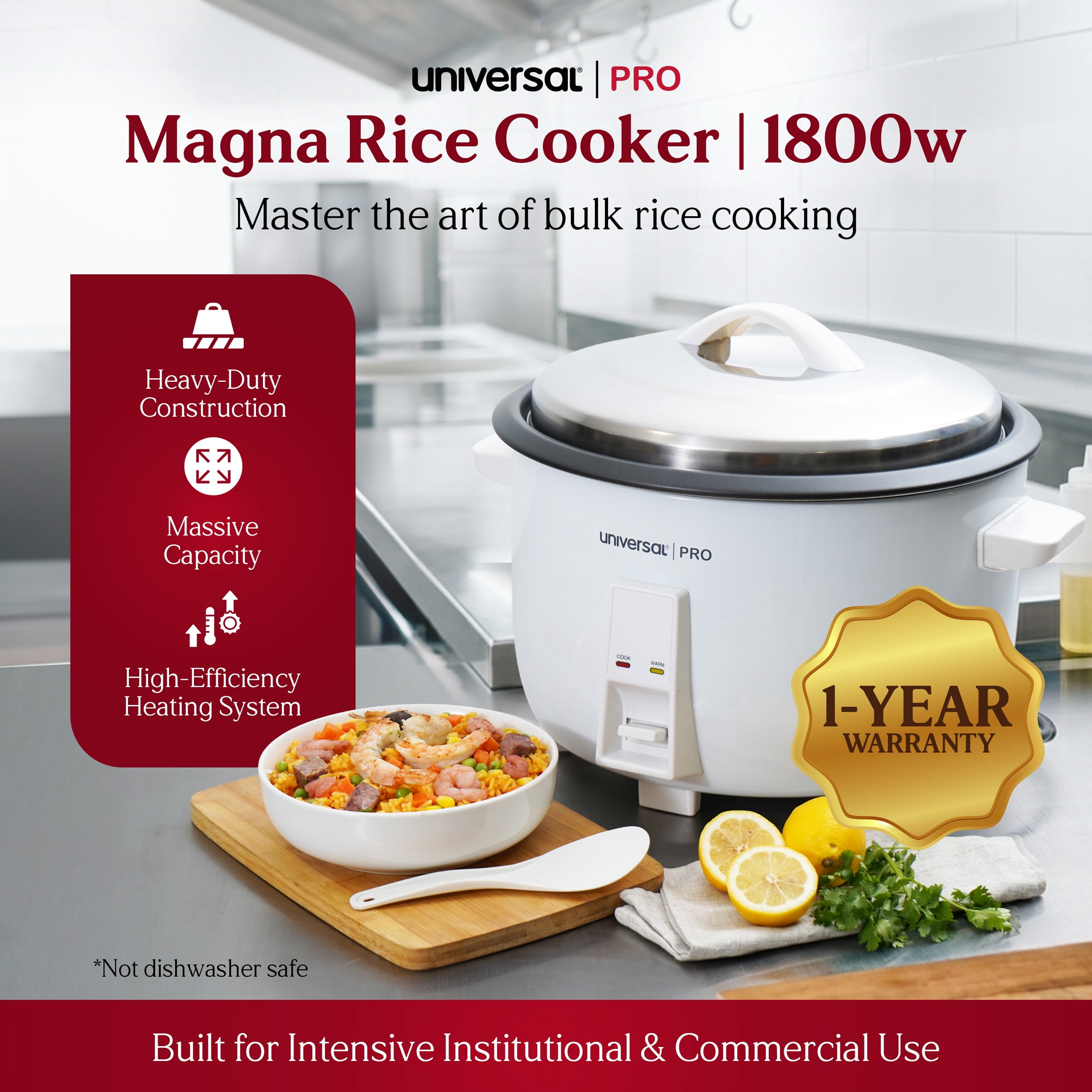 Universal PRO 35 Cup Commercial Rice Cooker (70 Cooked) – Large Capacity Electric Rice Maker, Fast 1800W, One-Touch, Auto Warm, Nonstick Pot, for Restaurant & Catering