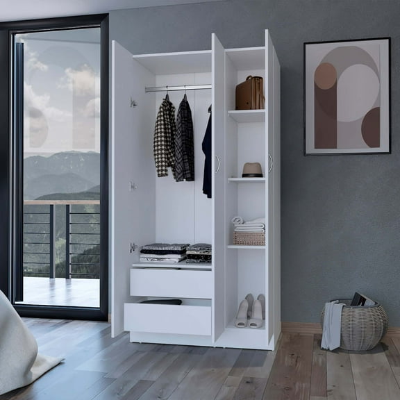 Newboti Furniture Augusta 3-Door Wardrobe with Hanging Rod White 21593