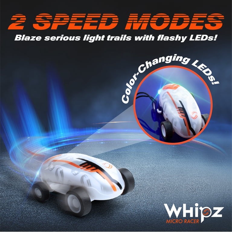 Whipz Micro Racers – LED Light Up Mini Cars With Stunt Ball & Keychain, Glow In The Dark