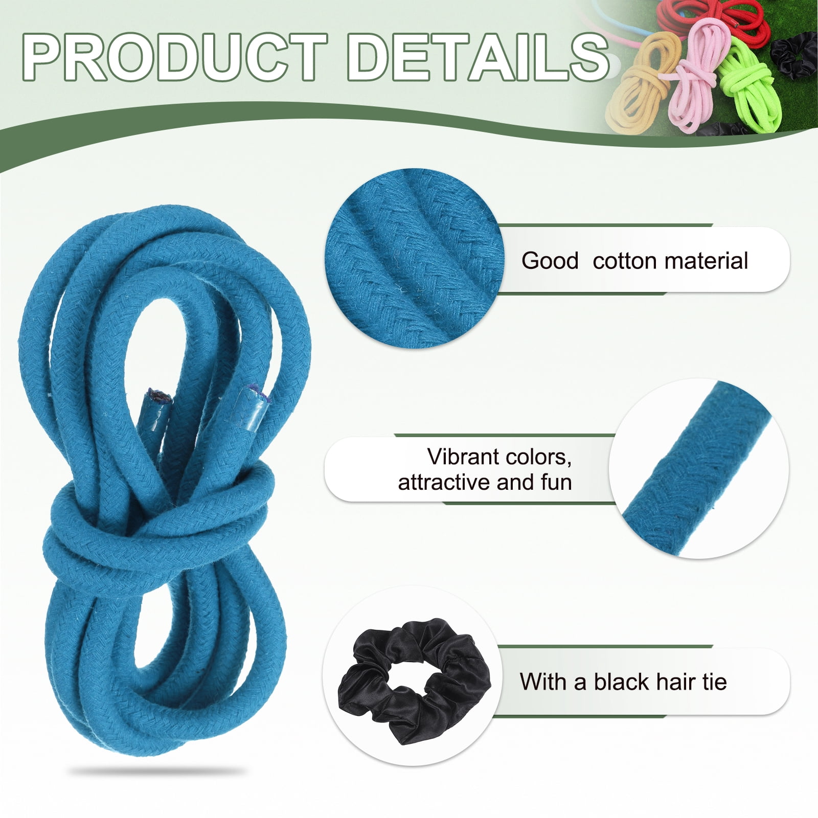 Gymnastics Rope, Exercise Fitness Aerobic Gymnastic Skipping, Rhythmic Gymnastics Arts Rope with Hair Tie 3 Meters& 2Pcs & Blue - Fit for (Fitness/Outdoor Activities/Yoga)