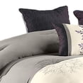 thumbnail image 3 of Benjara BM225189 Polyester Comforter Set with Leaf Embroidery, Gray & Purple - King Size - 7 Piece, 3 of 5
