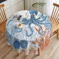 thumbnail image 3 of Ocean Octopus Round Tablecloth 54 inches Summer Orange Blue Sea Animal Corals Shells Waterproof Oil-Proof Table Cloth Round Table Cover for Holiday Party Picnic Dinner Decor Indoor and Outdoor Use, 3 of 9