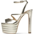 thumbnail image 4 of Steve Madden Larssa Gold Stiletto Heel Ankle Strap Peep Toe Heeled Sandals (Gold, 11), 4 of 5