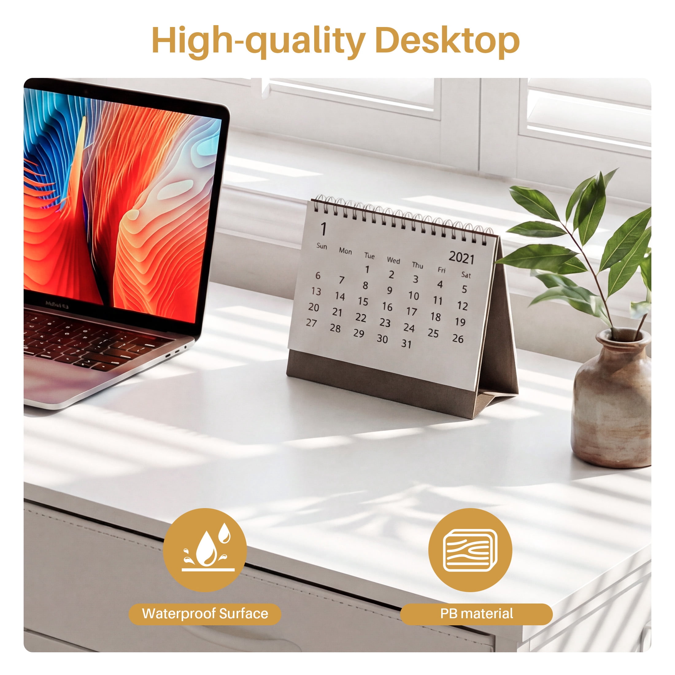 edx 40" Computer Desk with 2 Drawers & Hooks, Compact Home Office Working Table for Small Spaces, White