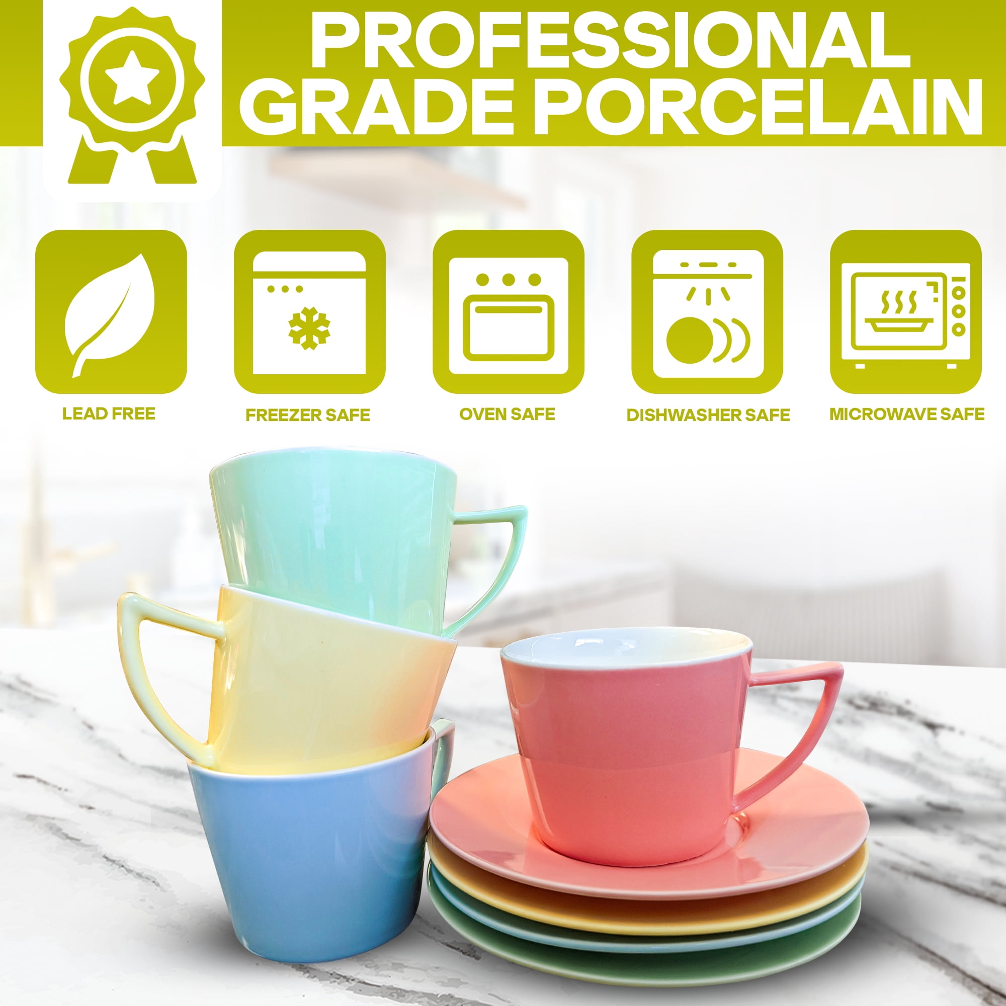 8 oz Cappuccino Cup Set with Saucers, Espresso Coffee Cups, Latte Macchiato   8-Piece Multicolored assorted Coffee Cup Mug Set with gift box  Professional-Grade Porcelain - Walmart.com