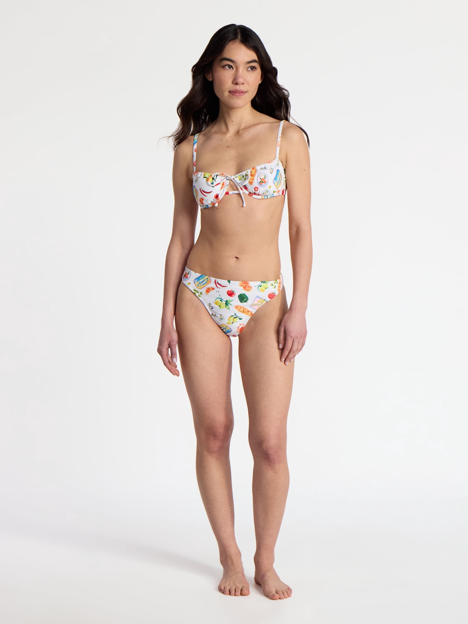 No Boundaries Kitschy Printed High Leg Bikini Bottoms, Women’s