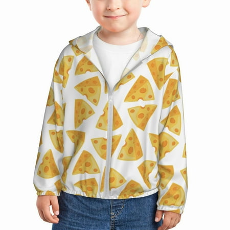 

Rash Guard for Boys Girls - Cute Cheese Lightweight Long Sleeve Sun Protection Jacket Hooded Cooling Swim Shirt with Zipper for Toddler Kids Children