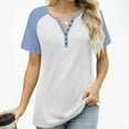 thumbnail image 6 of Womens Plus Size Henley Shirt, Short Raglan Sleeve Shirts for Women Summer Fashion Color Patchwork Crewneck Button Up T-Shirts, 6 of 6