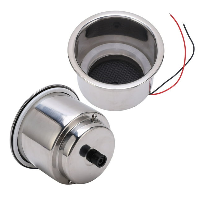 Acouto LED Cup Holder 2PCS Luminous Cup Holder Insert 8 LEDs 304 Stainless Steel Rubber With Draining Hole For Marine Boat Car LED Table Cup Mount