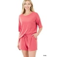 thumbnail image 1 of TheLovely Women & Plus Relaxed Fit Drop Shoulder Tee Shirt Top & Drawstring Waist Short Lounge Set, 1 of 4