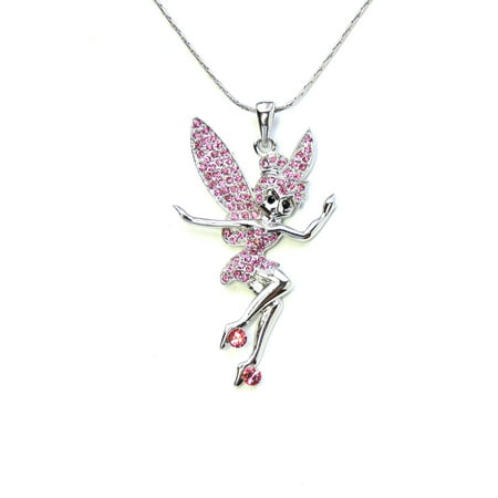 Gorgeous Crystal Fairy Tinkerbell  Pendant Necklace -