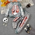 thumbnail image 2 of Caqnni Baby Girl Boy Halloween Outfit Halloween Pumpkin Shirt Sweatshirt Top Pants Set Toddler Fall Winter Clothes Halloween Pajamas & Dailywear Set (4-5 Years,Blue), 2 of 6
