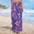 thumbnail image 5 of cocolona Womens Summer Casual Printed Palazzo Pants Elastic Waist Wide Leg Split Vacation Travel Lounge Trousers with Pocket, 5 of 5