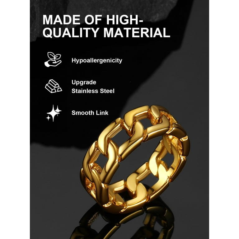 ChainsProMax Link Ring for Men 18K Gold Plated Stainless Steel Hip