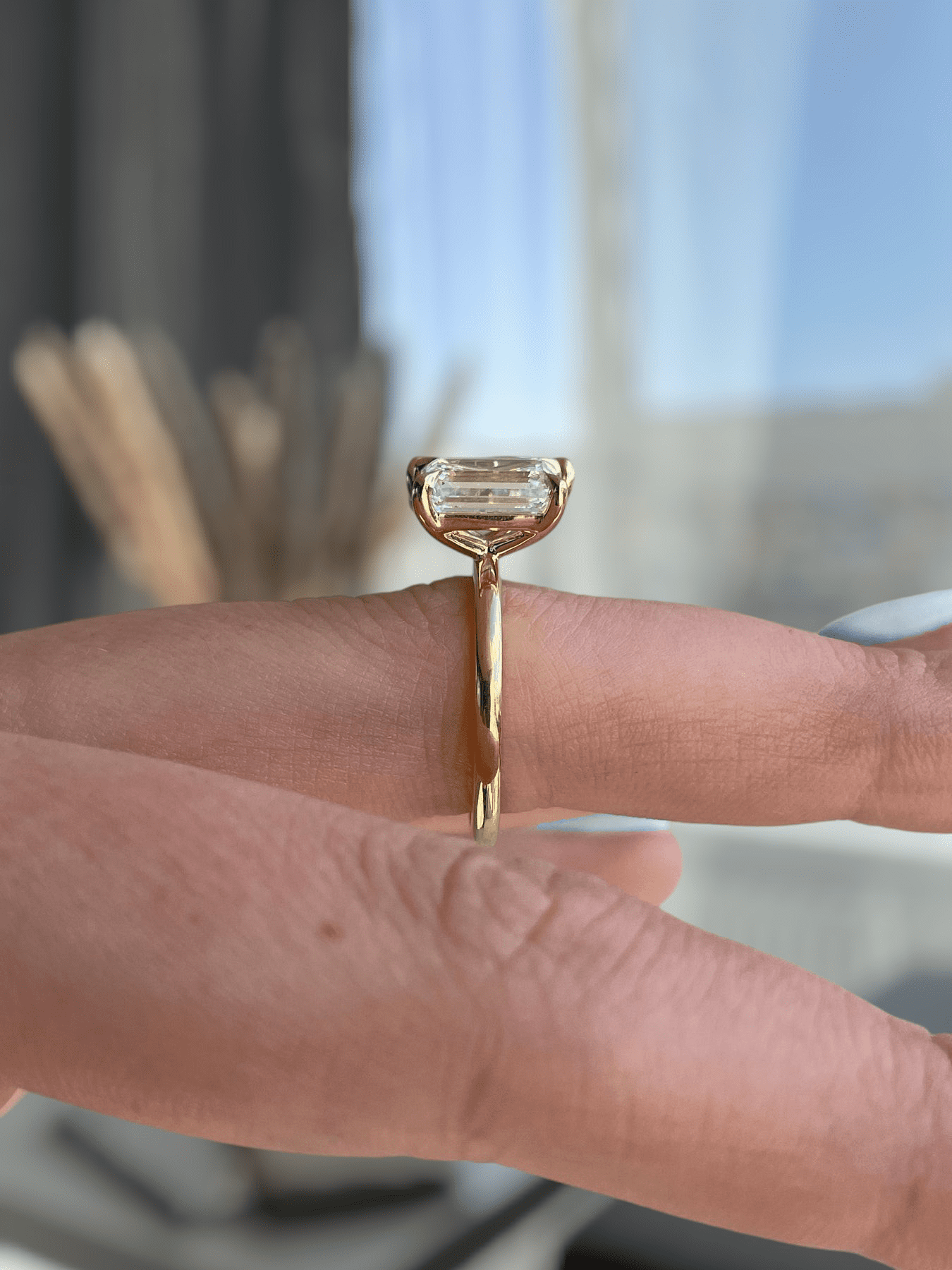 ESTE ORIGIN 4Ct Toi Et Moi Ring - Pear & Emerald Cut Moissanite Diamond Engagement Ring in 10K Yellow Gold Two Stone Ring for Women, US 8.5.