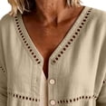 thumbnail image 4 of Craaazy Women's Plus Size Casual Linen Blend Top, V Neck 3/4 Sleeve Solid Color Button Up Blouse, Comfortable Shirt for Everyday Outfits, 4 of 7