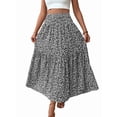 thumbnail image 2 of Women'S High Elastic Waist Midi Skirt Casual Summer Trendy Flowy Ruffle Floral Print A Line Skirts Black Flower L, 2 of 8