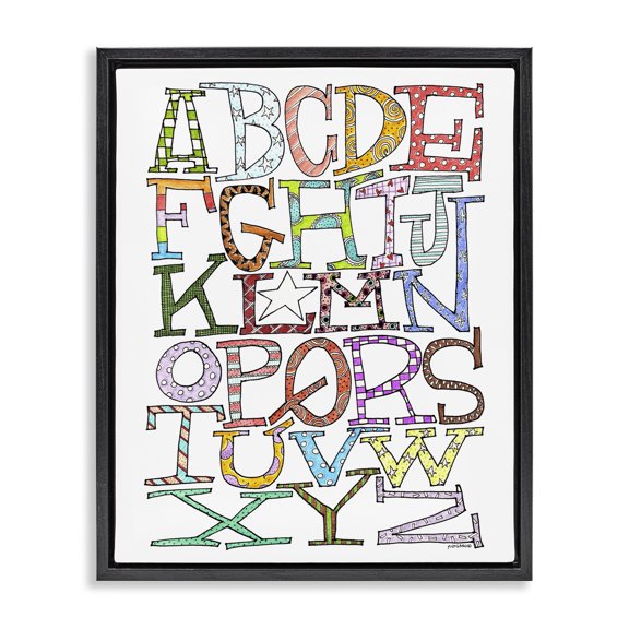 Stupell Industries Whimsical Patterned Letters Novelty Painting Black Floater Framed Art Print Wall Art, 17 x 21