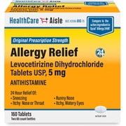 HealthCareAisle Allergy Relief - Levocetirizine Dihydrochloride Tablets USP, 5 mg, 160 Tablets, Original Prescription Strength Allergy Medication, 24-Hour Relief, 80 Count (Pack of 2)