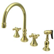 Kingston Brass KS2792AXBS Governor Double-Handle 4-Hole Widespread Kitchen Faucet with Brass Sprayer in Polished Brass