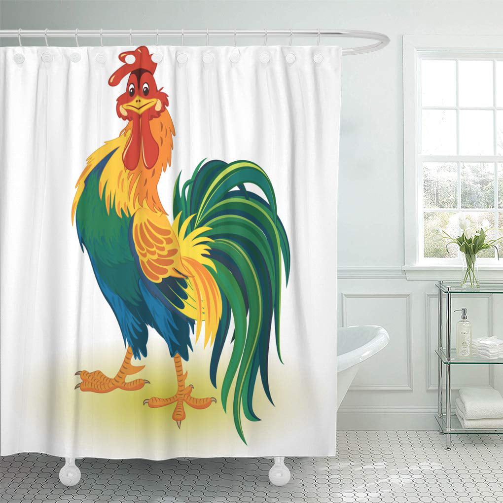 Watercolor Cock Rooster Shower Curtains Bathroom Waterproof Polyester Fabric 71" 