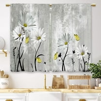 Farmhouse Flower Kitchen Curtains Grey Rustic Daisy Floral Small Short Cafe Window Curtains Country Vintage Butterfly Rod Pocket Bathroom Window Drapes Treatment Tier Curtains (27.5x36 Inch)