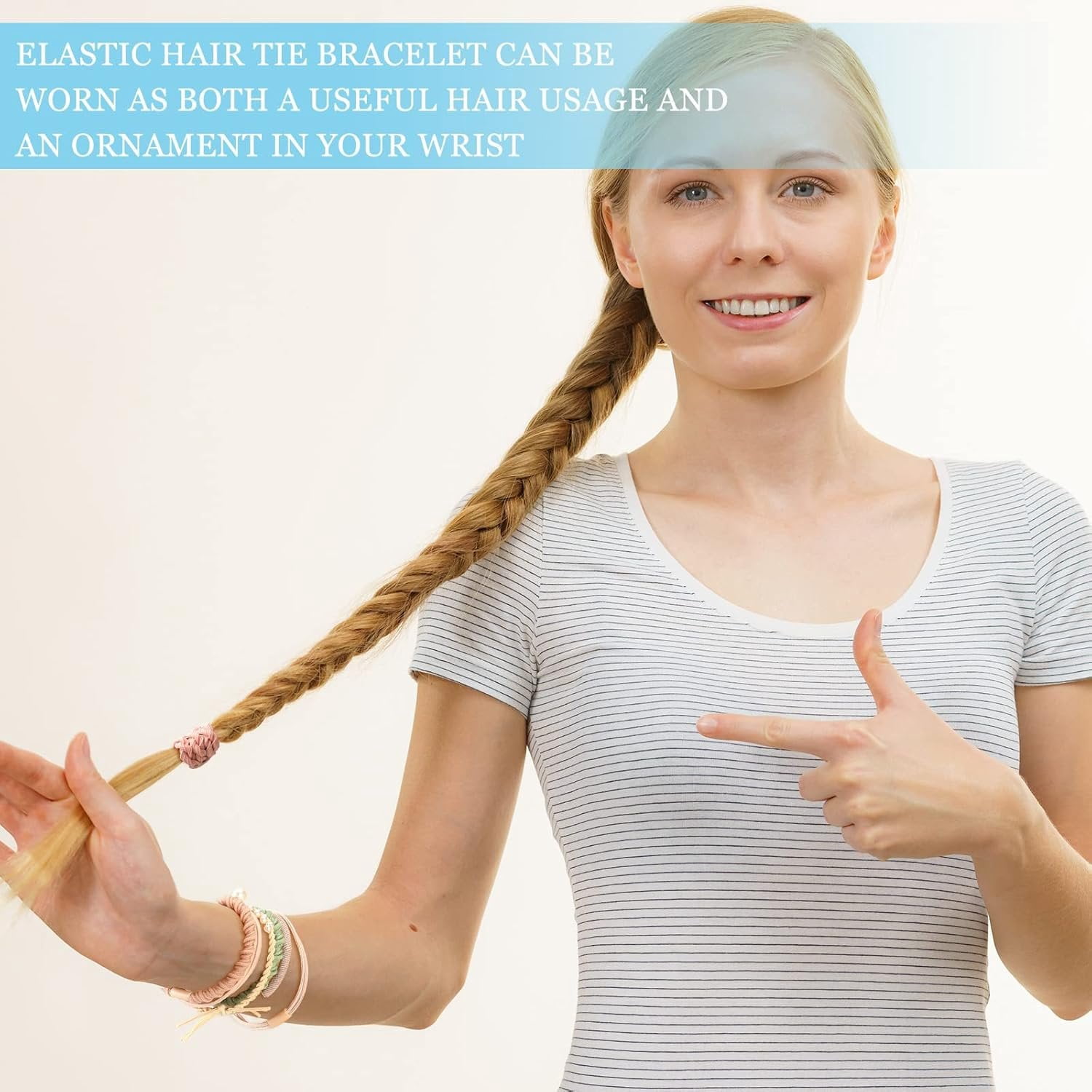 60 count Boho Hair Ties Bracelets 10 Styles Cute Bands & Bracelets for Girls with Thick and Thin Hair, No  Elastic Accessories for Girls and Women(Lovely Colors)