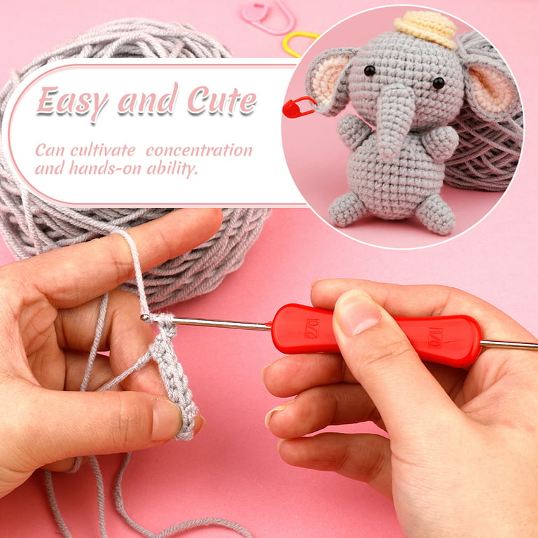 1 kit de crochet, kit de crochet de DIY pour les débutants pour fabriquer  des poupées d'animaux mignonnes, paquet de boule de fil pour débutant en  éléphant, crochet, aiguille, instructions, kit d'accessoires