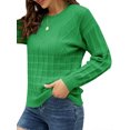 thumbnail image 4 of Xuanfei Women Solid Color Quilted Plaid Crew Neck Rib-knit Cuff Long Sleeve Sweater, 4 of 7