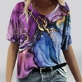 thumbnail image 2 of WREESH Women's 2025 Gradient Print T-Shirt Trendy V-Neck Short Sleeve Loose Summer Top Purple, 2 of 4