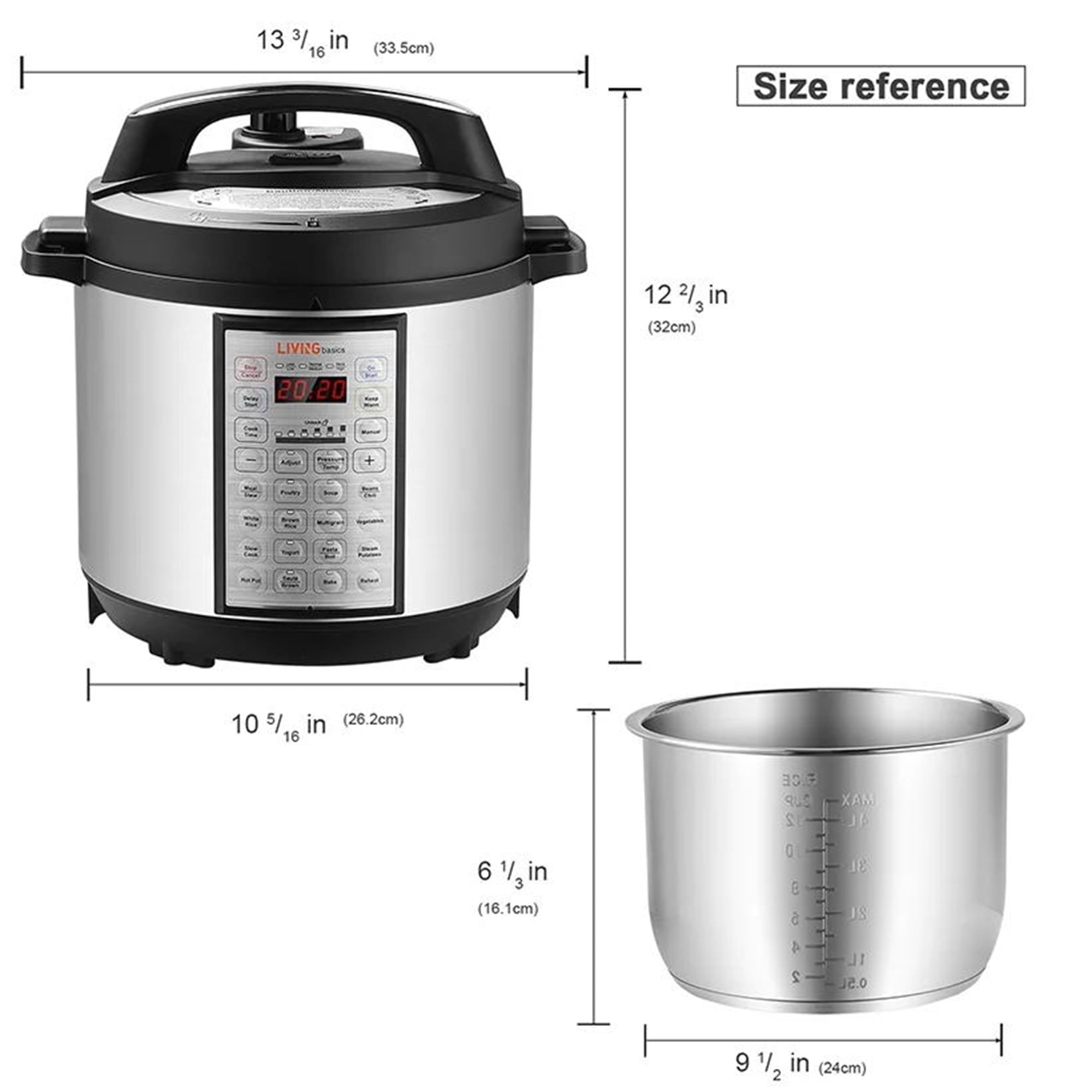 LIVINGbasics 6 Quart Multi Use Pressure Cooker 18 In 1 Programmable Rice Cooker Stainless Inner Cntainer