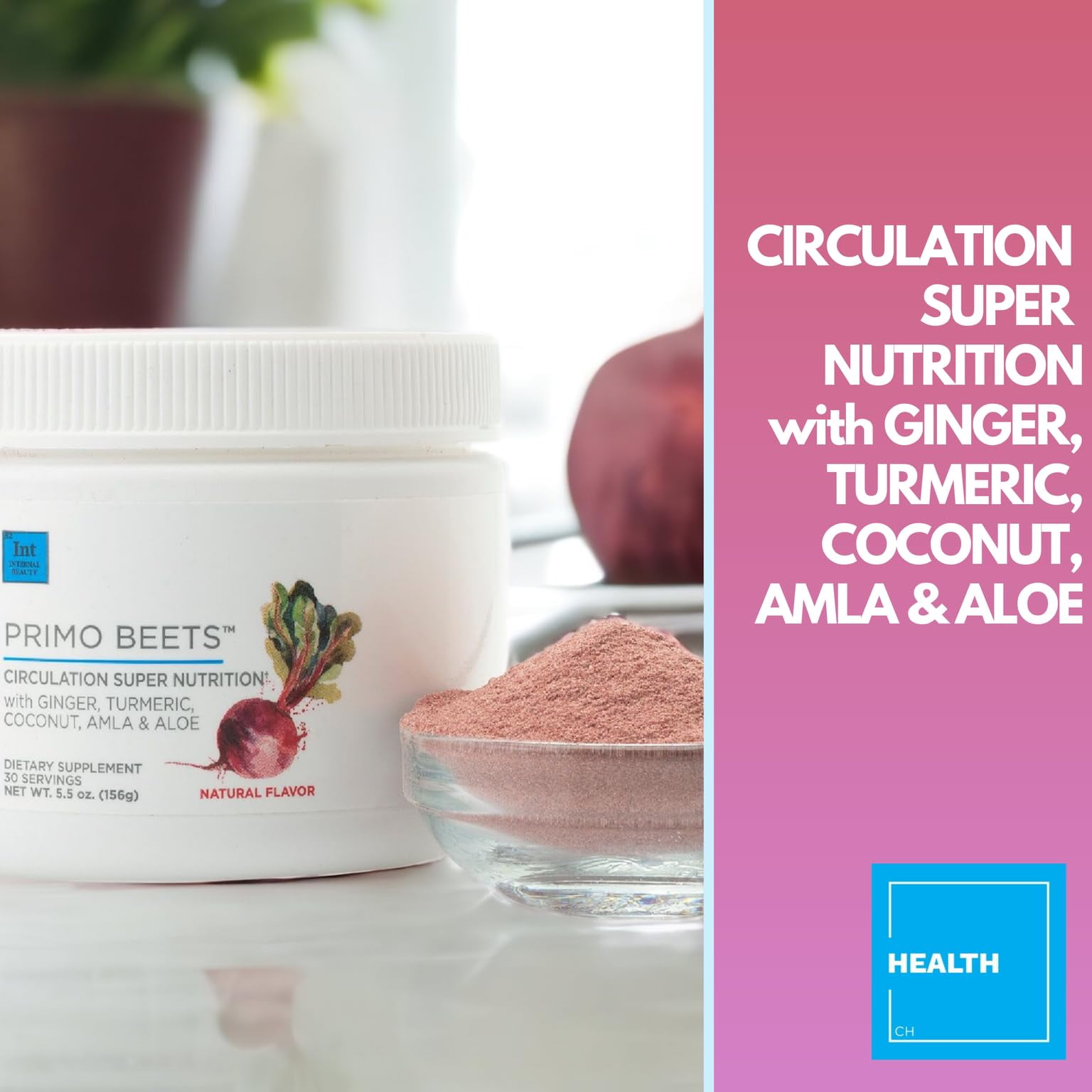 Consult Beaute Primo Beets Powder Drink Mix with Electrolytes, Nitrates, Energy Boost - Natural Flavor - 30 Servings