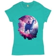 thumbnail image 1 of Tee Hunt Cat Riding a Llama in Space T-Shirt Weird Galaxy Moon Creative Women's T-Shirt Tee, Light Blue, X-Large, 1 of 5