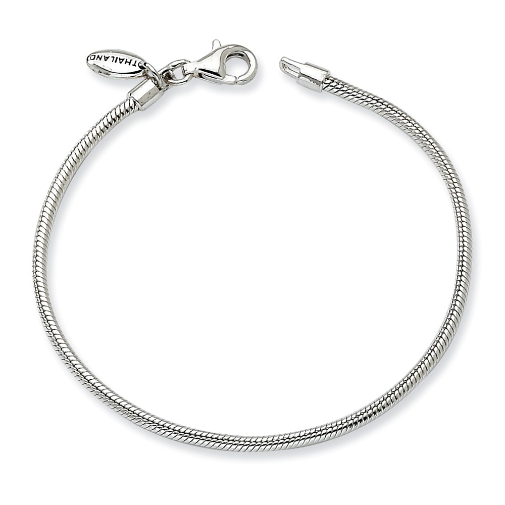 White Sterling Silver bracelet Bead and Beaded 5.5 in 2 mm