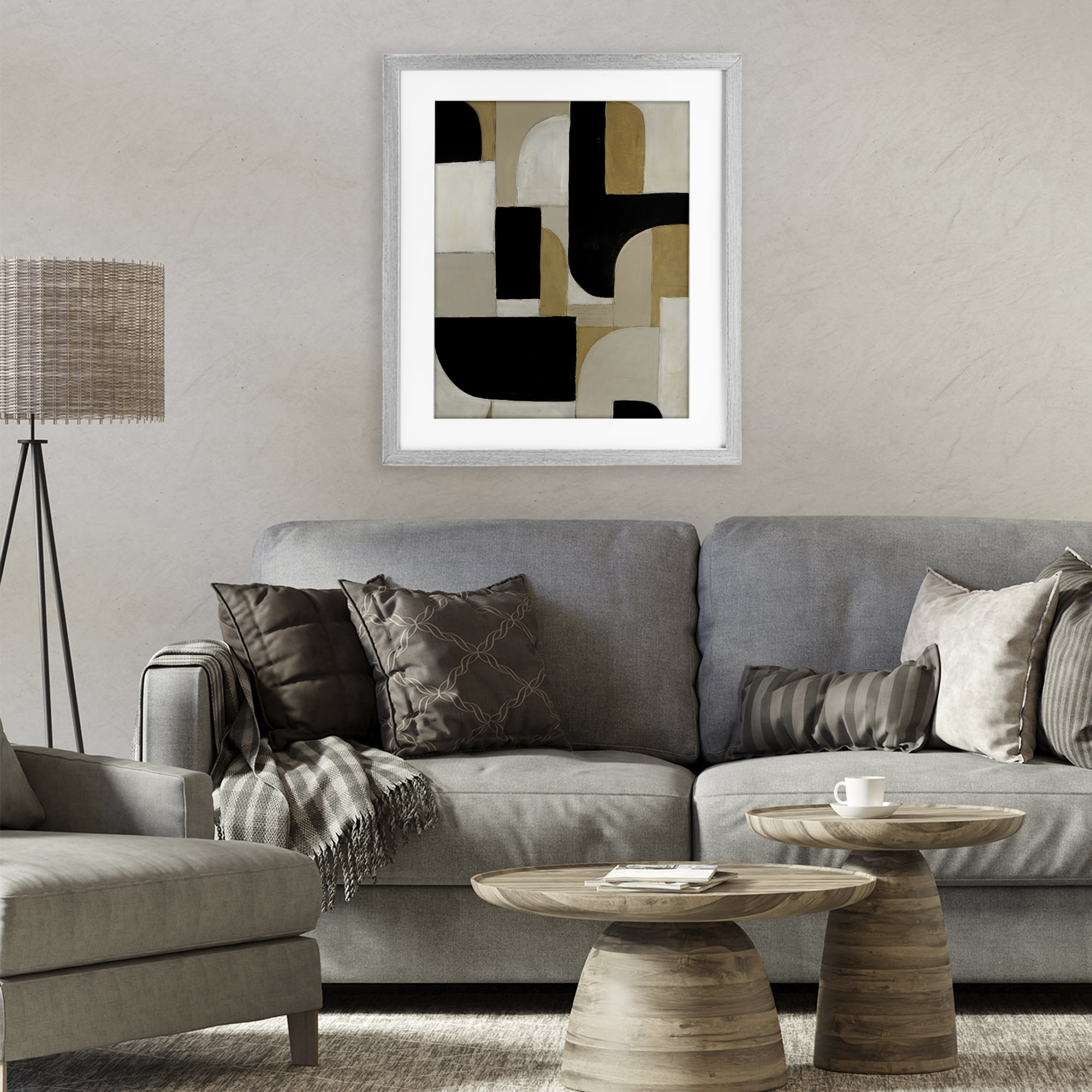 Stupell Industries Black & Neutral Shapes Gray Framed Print Under Glass, design by Kippi Leonard