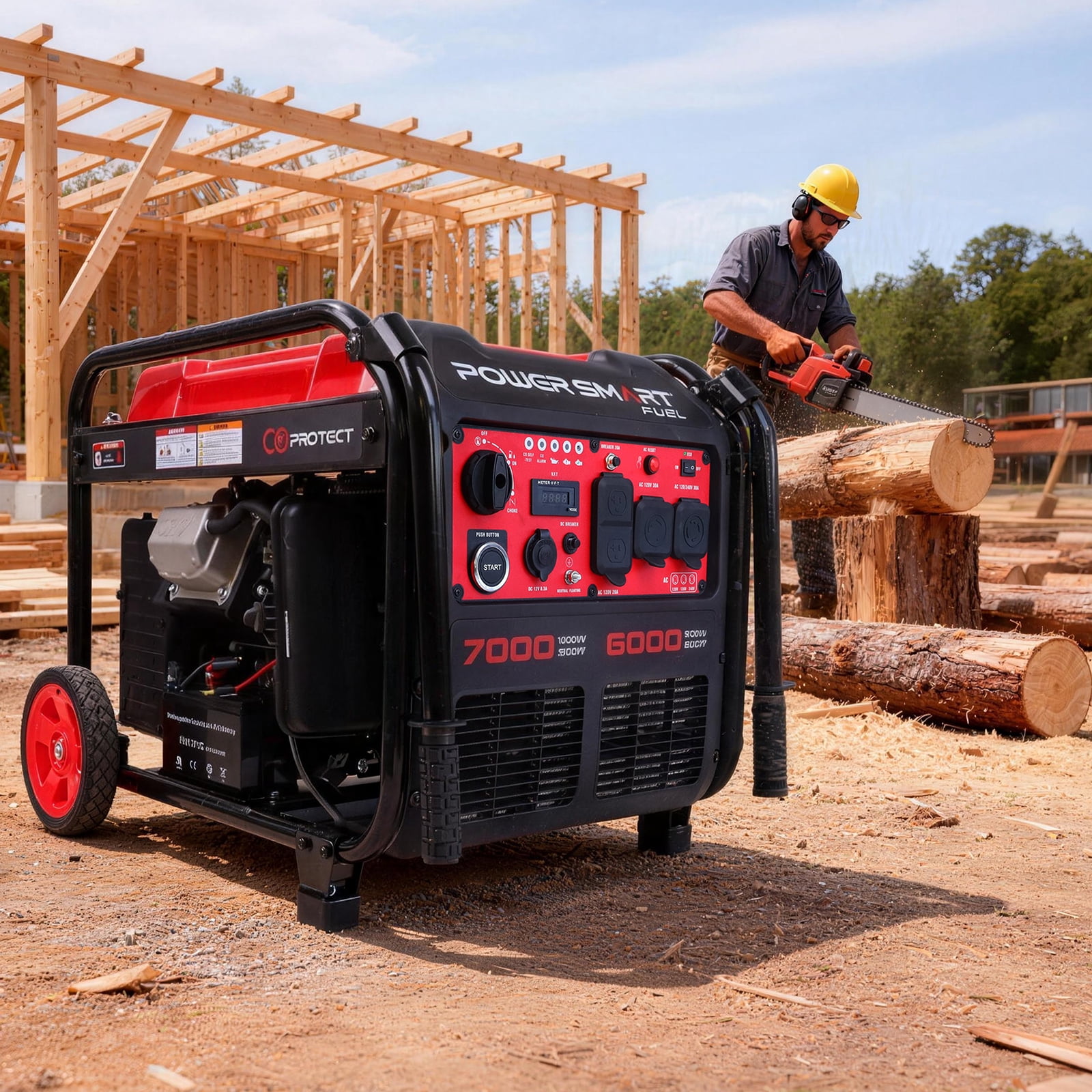 PowerSmart 7000 W RV Ready Electric Start Portable Open Frame Inverter Generator with Quiet Technology and CO Shield
