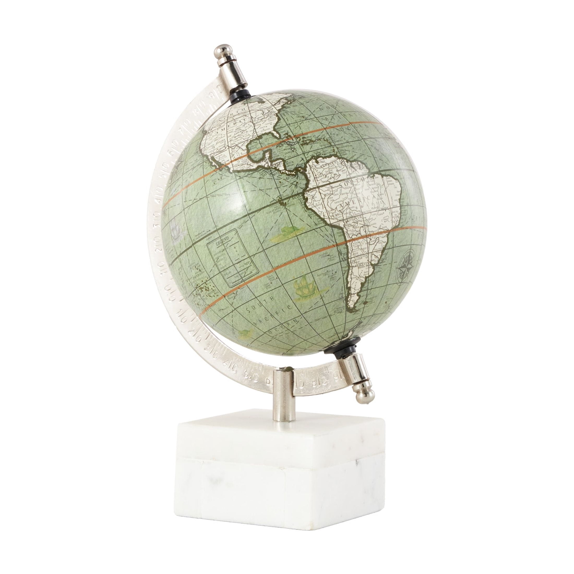 DecMode 6" White World Map Globe with Marble Base