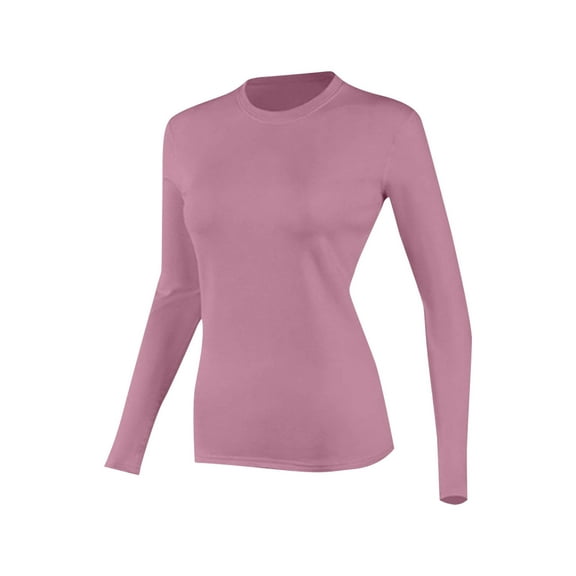JGGSPWM Thermal Shirts for Women Long Sleeve Workout Tops Crewneck Slim Fleece Base Layer Running Athletic Tee Pink L