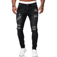 thumbnail image 1 of Fortune Men Stretch Skinny Ripped Jeans Ripped Trousers Distressed Denim Pants, 1 of 7