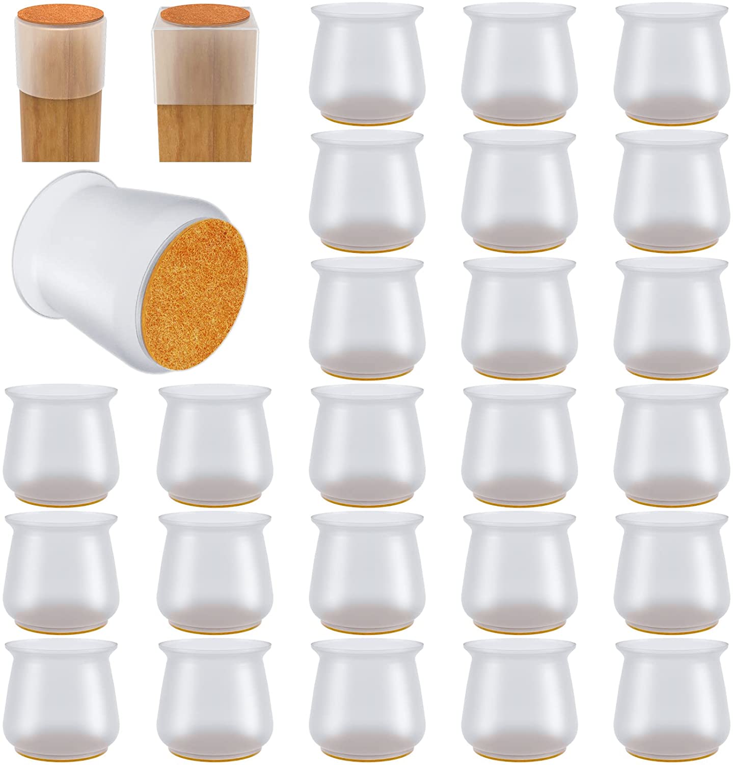 24 Pcs Silicone Chair Leg Floor Protectors,Rubber Felt Furniture Pads