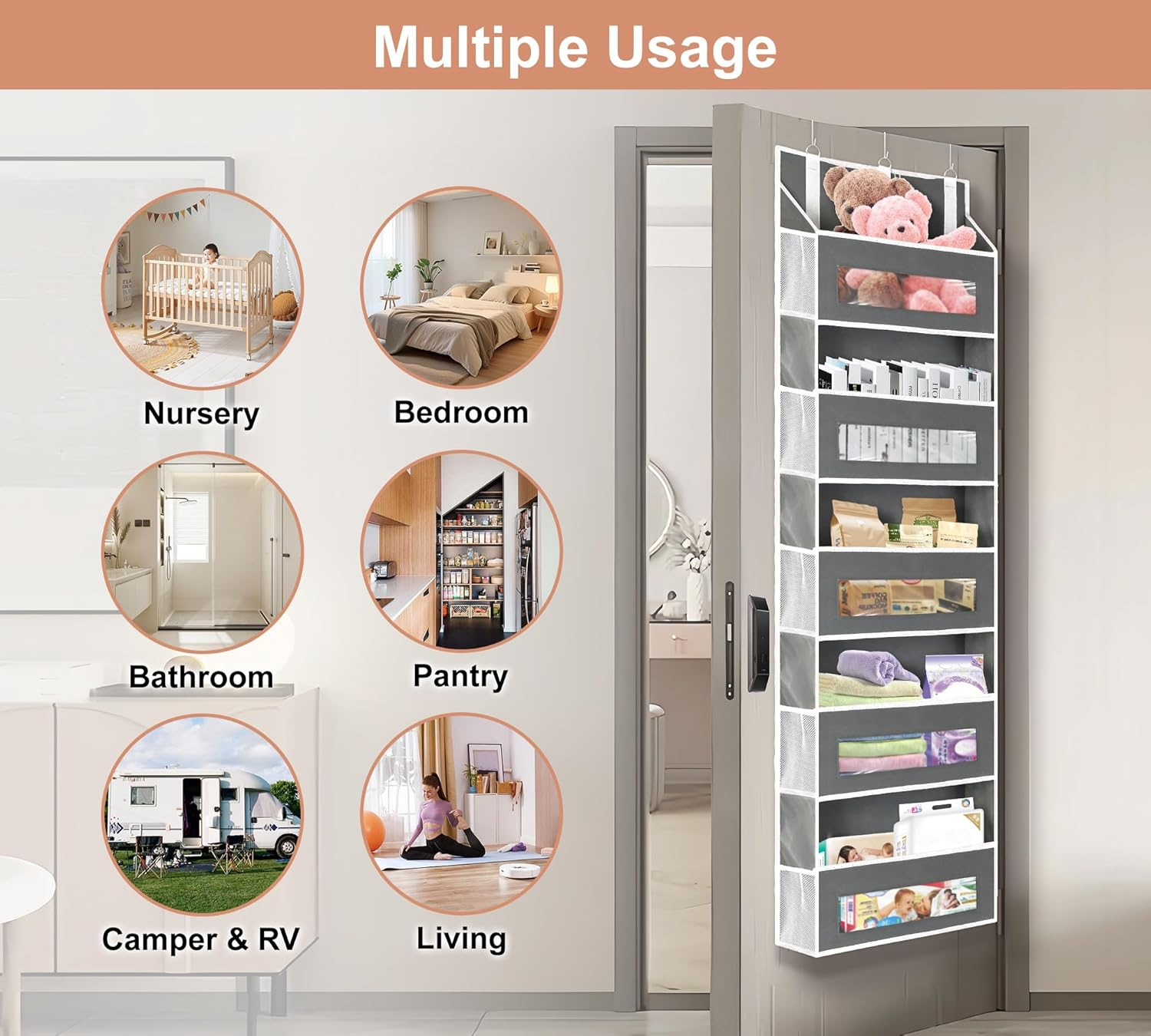VONGEM Over-the-Door Organizer 5-Tier 2-Pack Grey photo 3