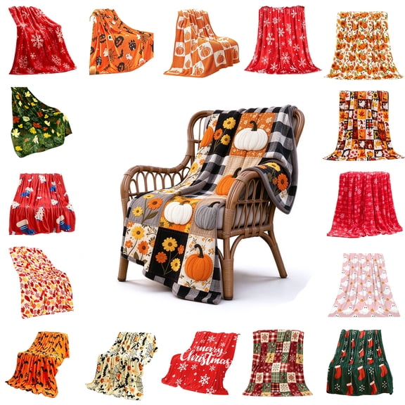 Nkmbld Thanksgiving Flannel Throw Blanket, Soft Lightweight Decorative Blankets for Chair Sofa Bed Camping, Fall Harvest Gifts for Women