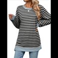 thumbnail image 3 of Camisa Informal de Larga A Rayas para Mujer, , con Cuello Redondo, Ajustada, Holgada, Básica Gris Negro M, 3 of 10