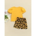 thumbnail image 4 of Qmyliery Kid Girl Outfits Letter Print T-shirt + Sunflower Print Bowknot Shorts Gift, 4 of 8