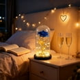 thumbnail image 5 of JWshufel LED Rose Lamp Glass Dome with Fairy Lights Romantic Illuminated Metallic Rose Display Night Light Centerpiece Gift for Couples Anniversary Birthday Home Decor Blue 8.3x4.3x4.3in, 5 of 6