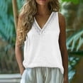 thumbnail image 2 of XUNKUSGA Cotton Linen Tank Tops for Women Retro Lace Splice V-Neck Tunic Tank Tops Summer Trendy Casual Loose Fit Sleeveless Blouses for Women,White,L, 2 of 10