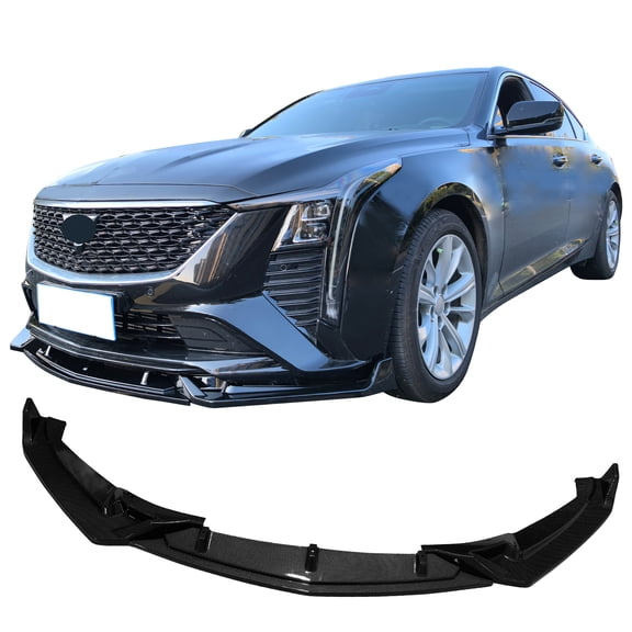 Ikon Motorsports 3PCS Front Bumper Lip Spoiler for 2025-2026 Cadillac CT5 Premium Luxury, PP Carbon Fiber Print Lower Air Dam Chin Splitter